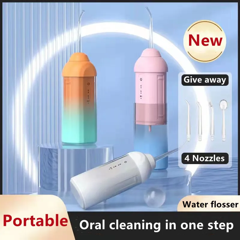 

Portable Oral Irrigator Water Flosser USB Rechargeable 4 Nozzles Water Jet 200ml Water Tank Waterproof Dental Teeth Cleaner