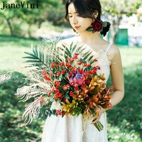 janevini ins autumn artificial bridal wedding bouquet fiore matrimonio vintage red bride flowers accessories ramos para novias