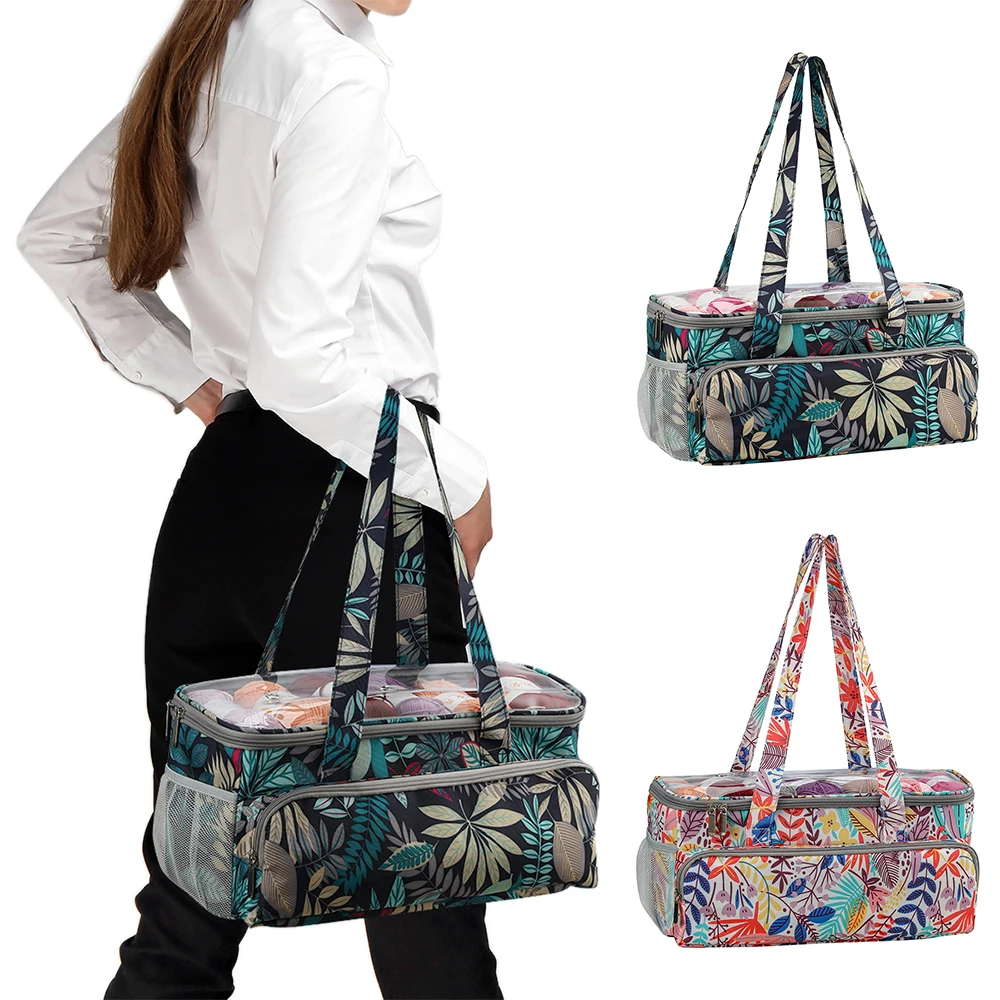 

Yarn Storage Bag with Clean Top Floral Portable Knitting Tote for Yarn Skeins Crochet Hooks Knitting Needles