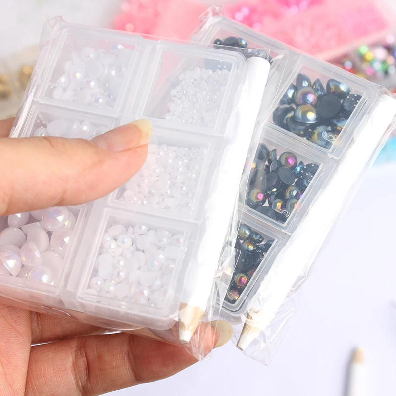 1000 шт./пакет разноцветные Круглые половинки жемчужных бусин с плоской задней