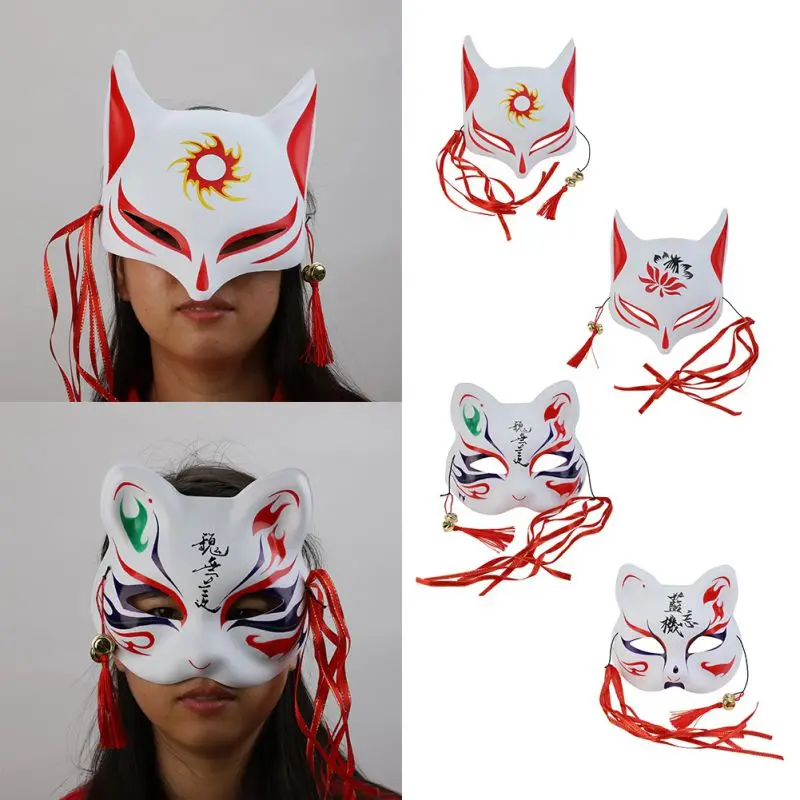Маска лисицы в японском стиле с кисточками Маскарадная маска для Хэллоуина