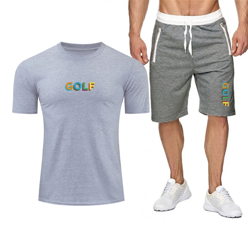 

New summer fashion men's brand high-quality cotton T-shirt + sports shorts suit Running hip-hop sportswear