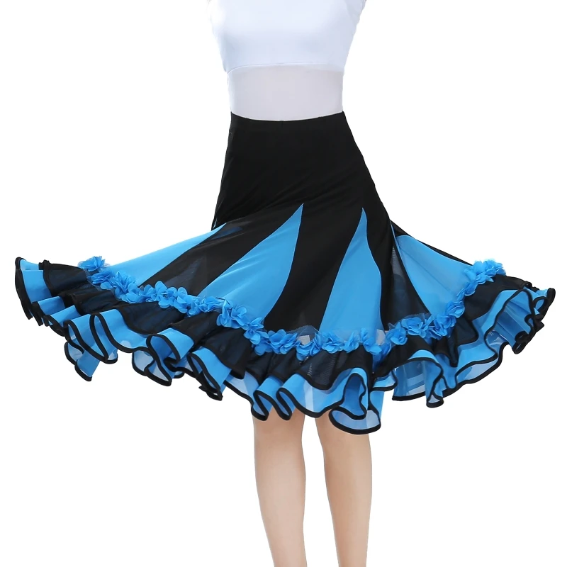 

Modern Waltz National Standard Dance Wear Lace Long Skirt Splicing Big Hemlines Dancing Stage Practice Training Clothes