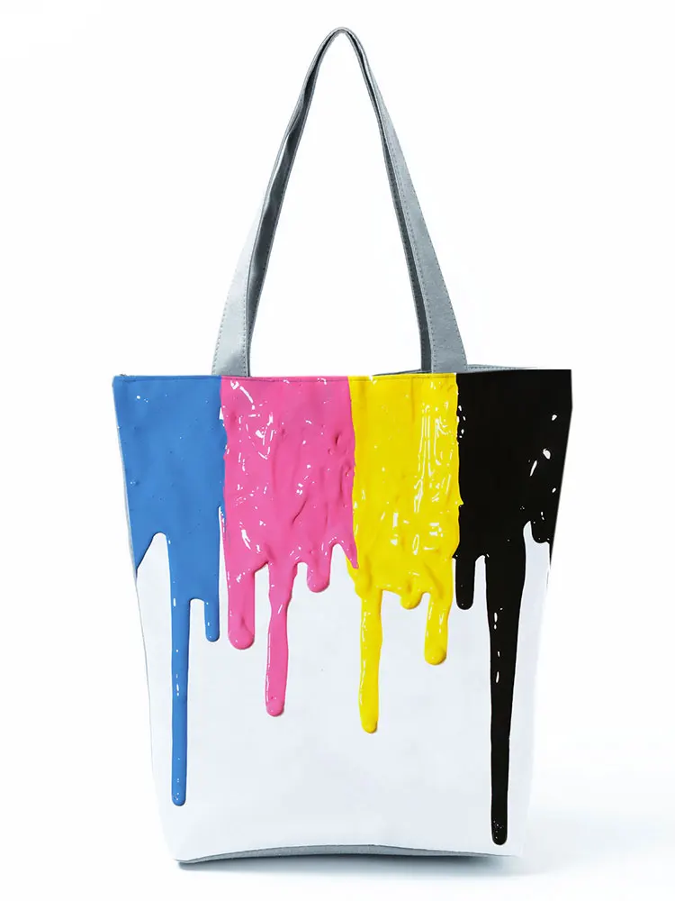 

Fashion Paint Printed Handbag High Personality Capacity Shopping Bag Bright Colors Eco Reusable Tote Women Shoulder Bag Custom