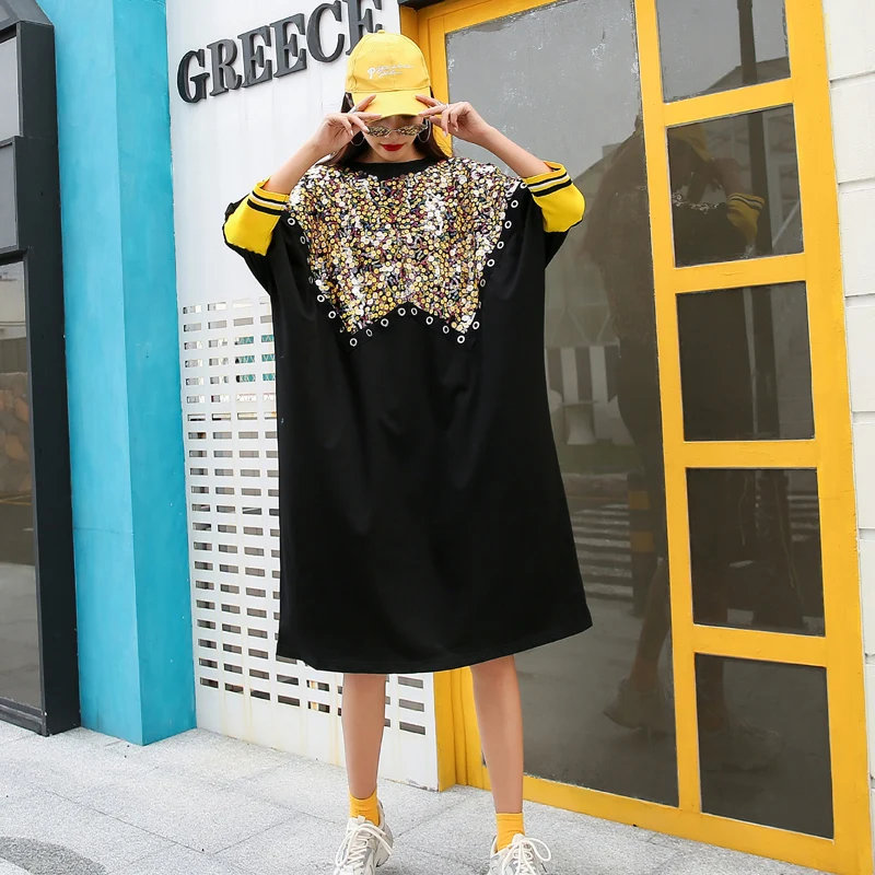 Женское платье с блестками длинная юбка рукавом летучая мышь лето | Женская