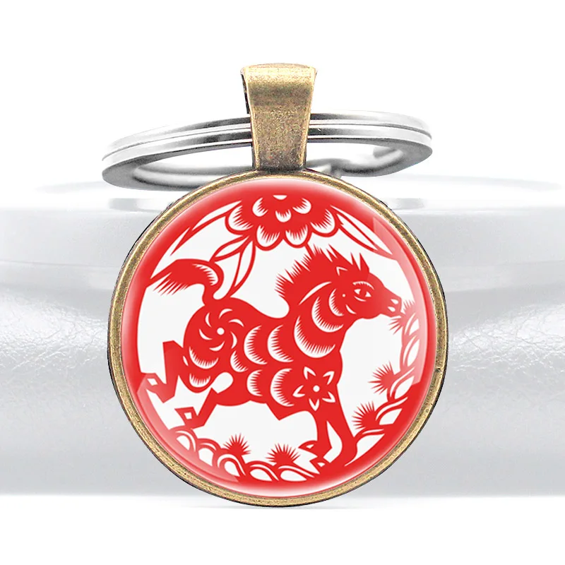 Кольцо для ключей в этническом китайском стиле с изображением лошади | Украшения