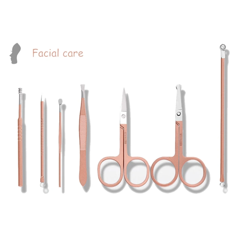 18 шт./компл. набор инструментов для дизайна ногтей из нержавеющей стали с розовым