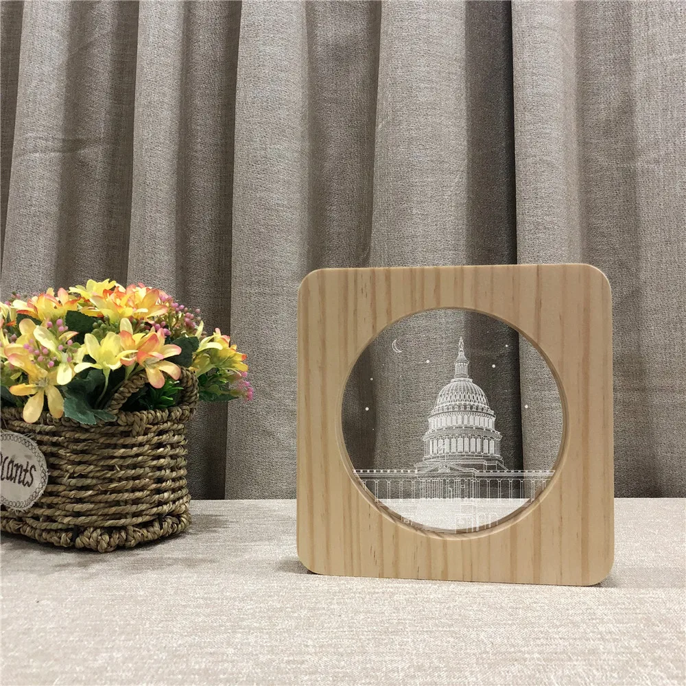 

White House Building 3D LED Arylic Wooden Night Lamp Table Light Switch Control Carving Lamp for Friends Fan's Gift Dropshipping