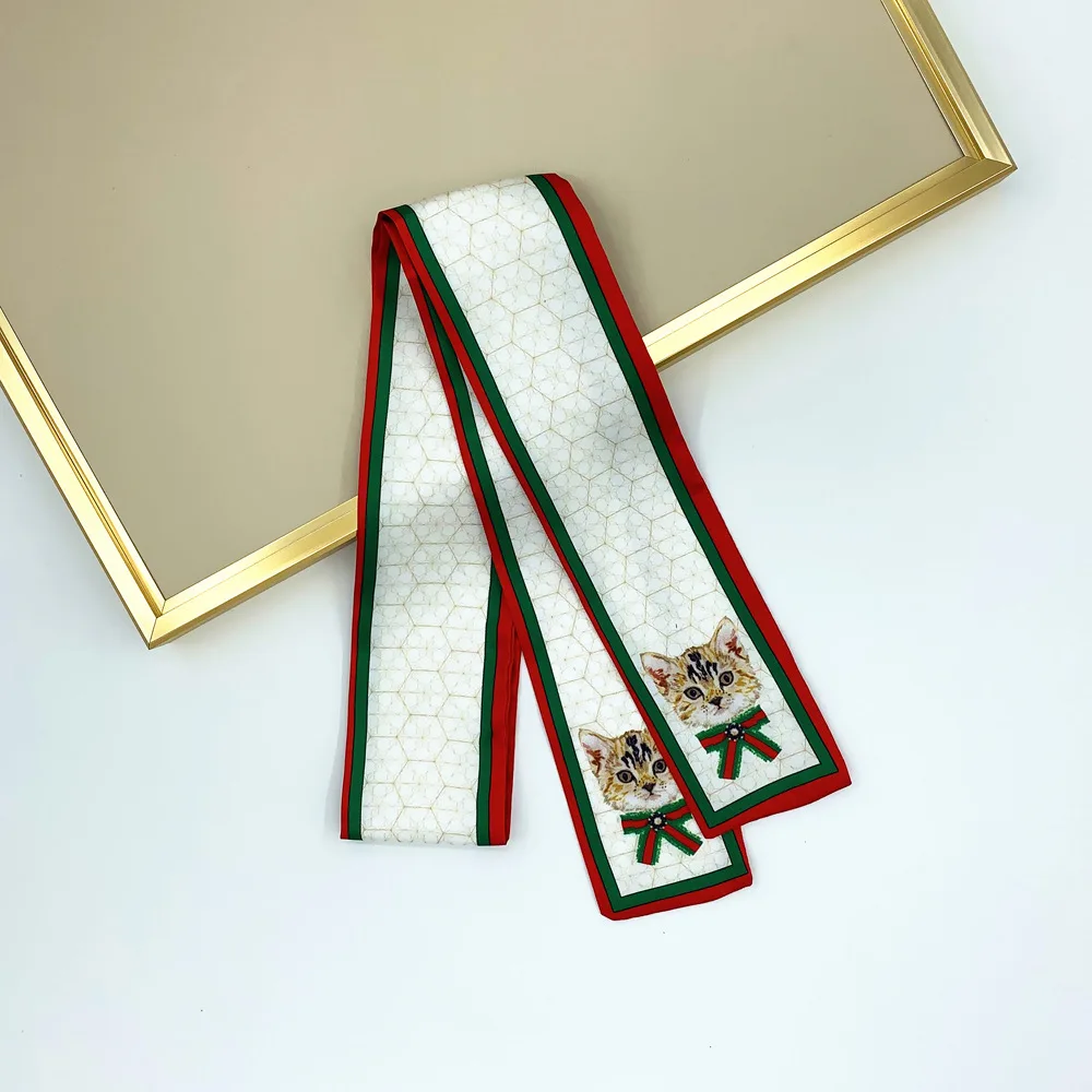 Роскошный шарф с милым котом из мультфильма брендовые Саржевые шелковые шарфы