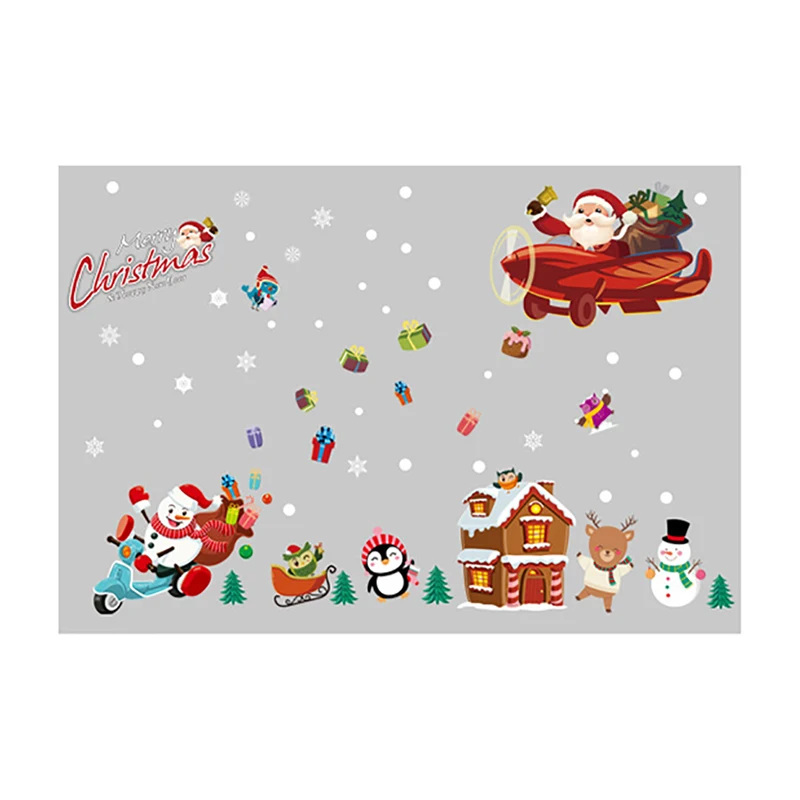 

60*90CM Christmas Window Wall Stickers Santa Claus Snowman Removable Vinyl DIY Door Decal Sticker Wallpaper for Room Decoration