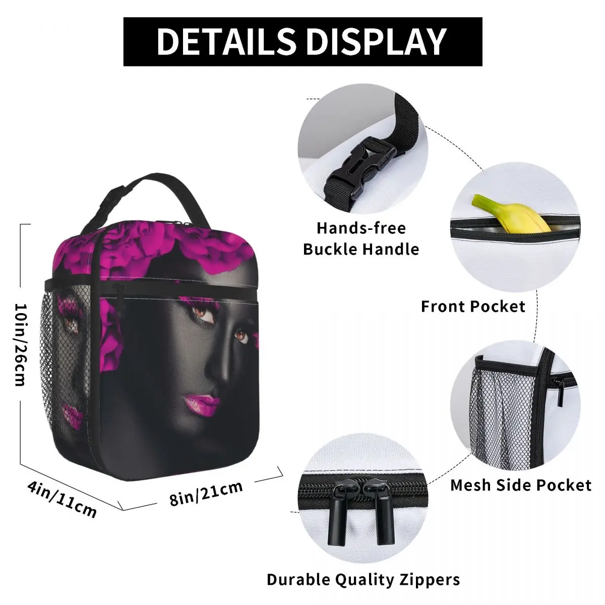 

Dark Skinned Girl Lunch Bag for Women Men Large Insulated Lunch Box with Water Bottle Holder and Pockets