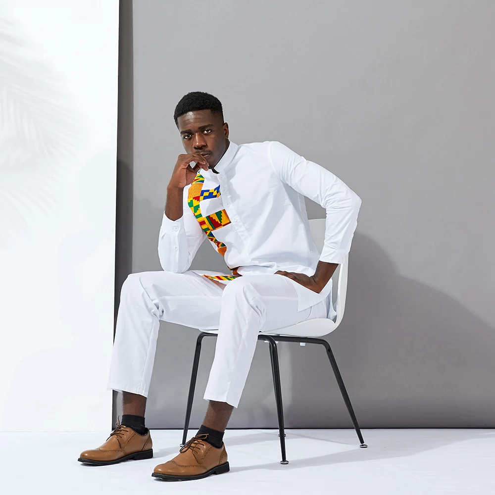 African Men Clothes traditional african men suit African Men fashion kente Print Shirt pant men’s wedding set