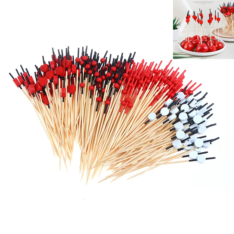 

100pc12cm Heart Flower Bamboo Pick Buffet Cupcake Fruit Fork Party Dessert Salad Stick Cocktail Skewer for Wedding Decor