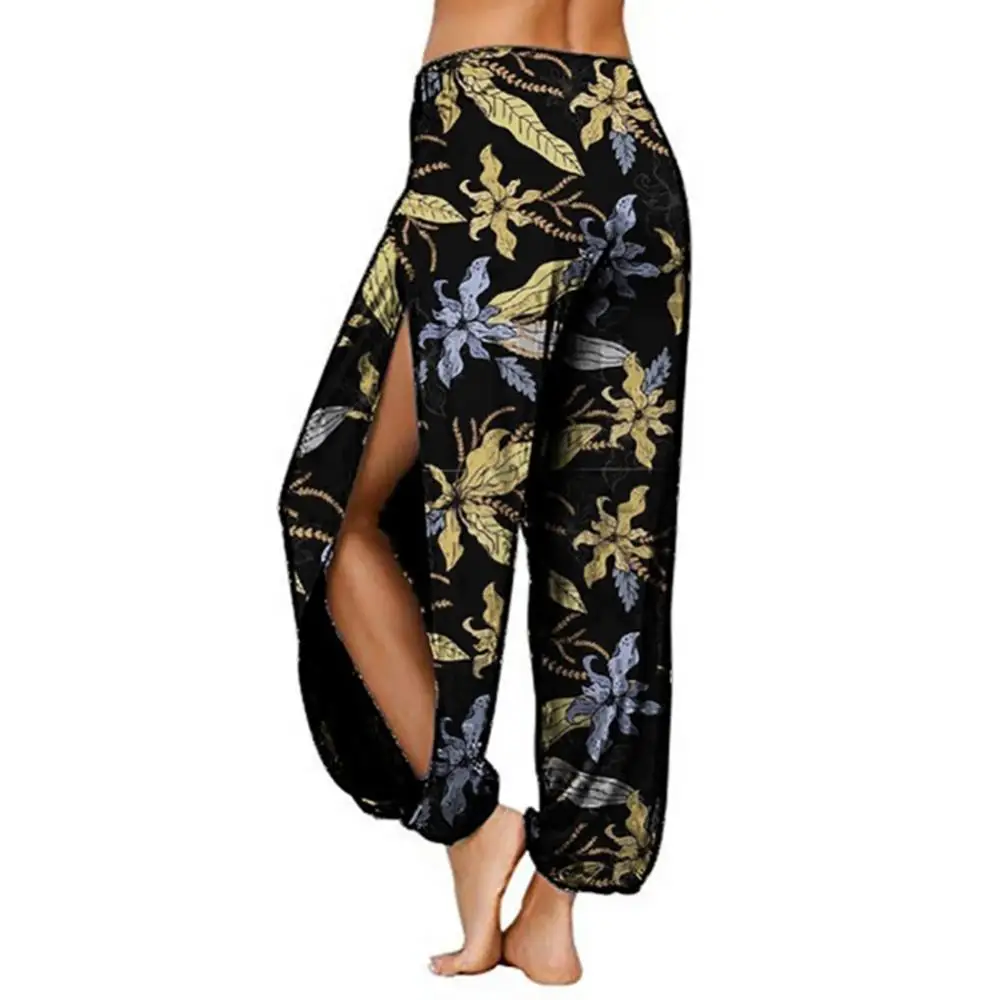 

Fashion Pants Women Trousers Floral Print Side Slitting Long Harem Bloomers Yoga Trousers