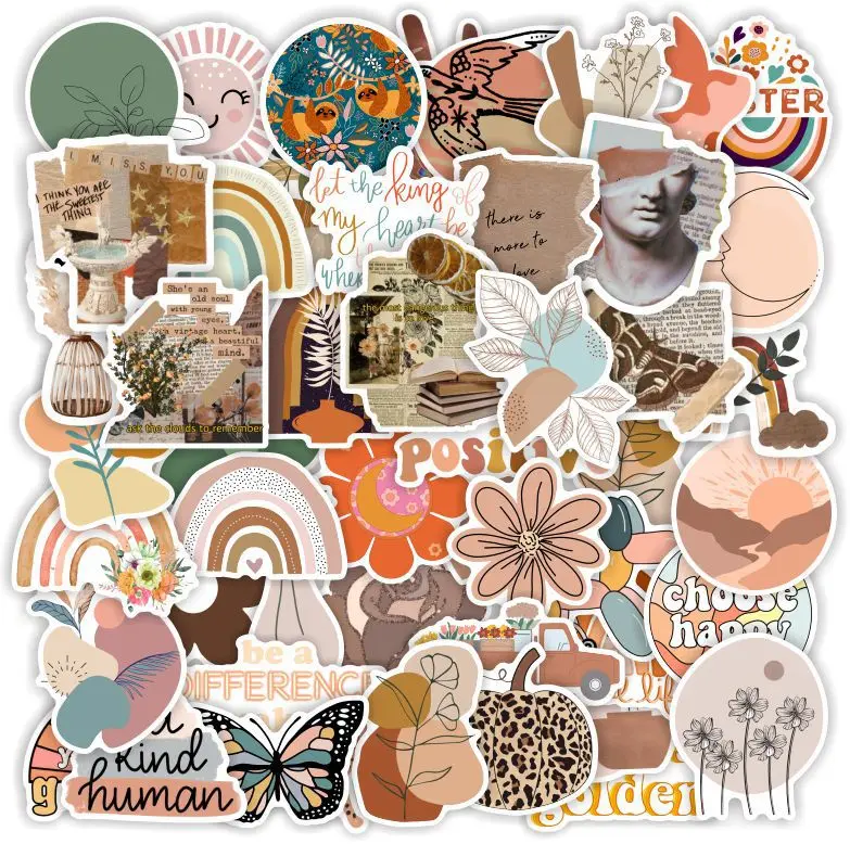 

50pcs Retro newspaper flowers rainbow literature and art small fresh Stickers for Mobile Phone Laptop Luggage Skateboard Bike