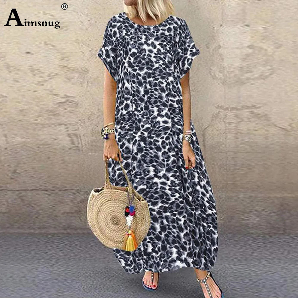 Женское Элегантное Длинное Платье Aimsnug винтажное пляжное платье с леопардовым