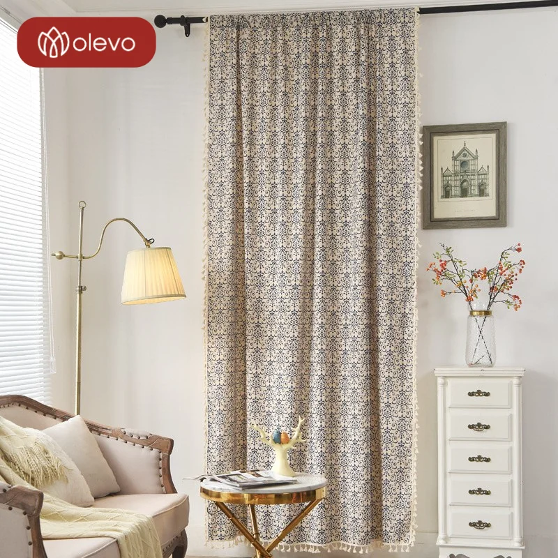 Сине-белая фарфоровая комнатная занавеска с кисточками интерьер для Дома Ретро