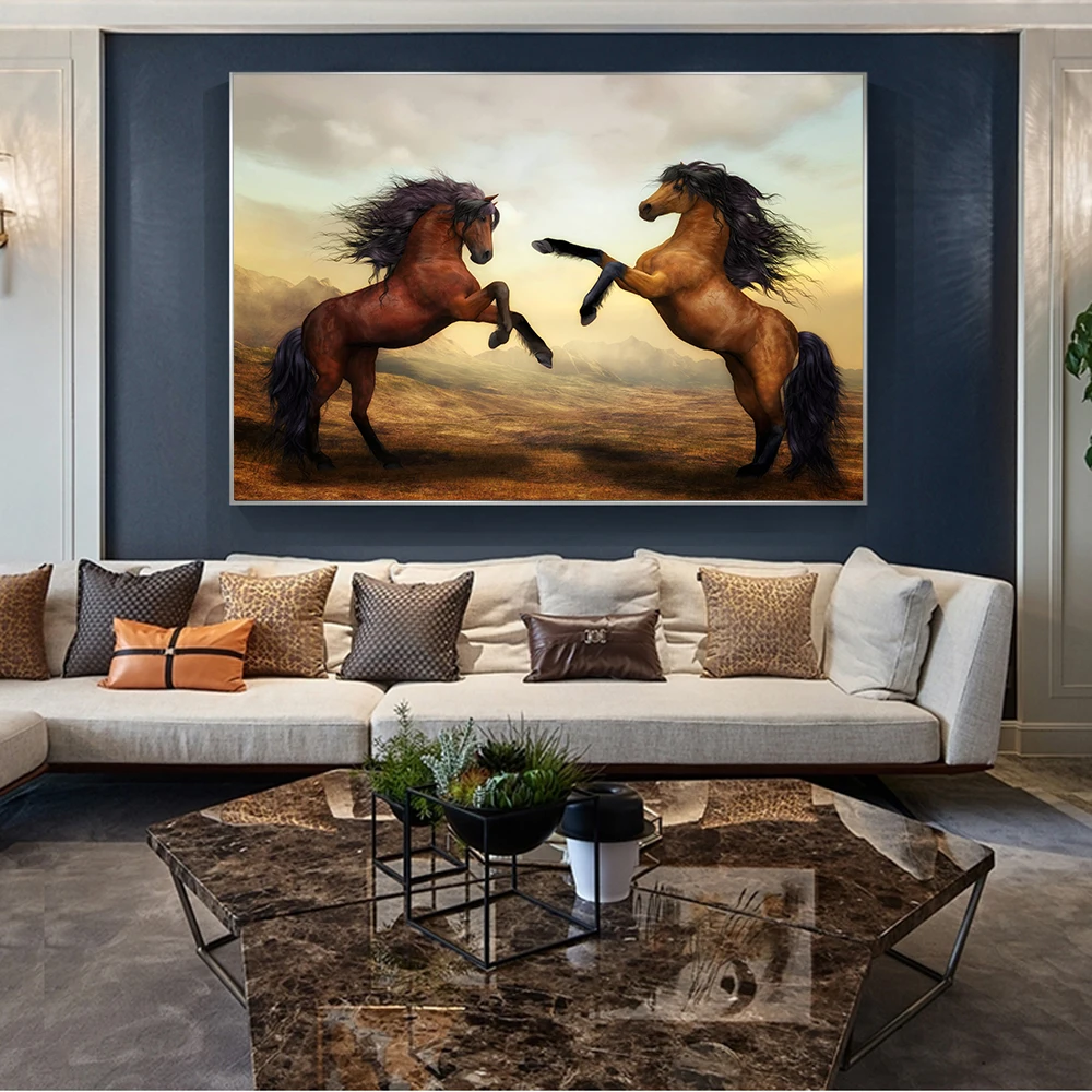 

Animal Art Two Horses Canvas Painting Wall Art Pictures For Living Room Modern Animal Horses Abstract Art Prints Posters Decor