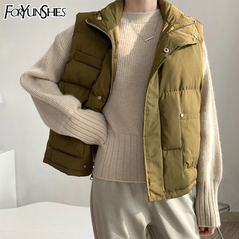 FORYUNSHES женский зимний теплый жилет элегантный хлопковый на молнии с карманом и