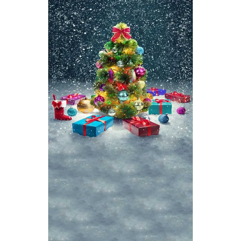 

5x7FT Merry Christmas Tree Snowfield Color Balls Snowflake Gift Boot Custom Photo Studio Backdrop Background Vinyl 220cm x 150cm