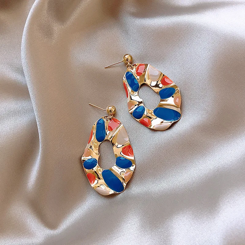 Женские серьги подвески в корейском ретро стиле золотистые геометрические