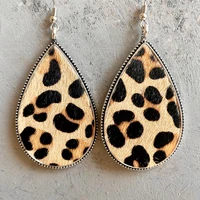 western jewelry cowhide hairy hide leopard leather dangle drop earrings cowgirl gift