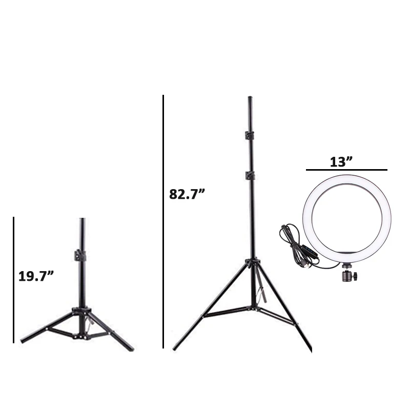 

Video Light Dimmable LED Selfie Ring Light Tripod USB Photography Light with Phone Holder 50/210cm Tripod Stand for Live Makeup