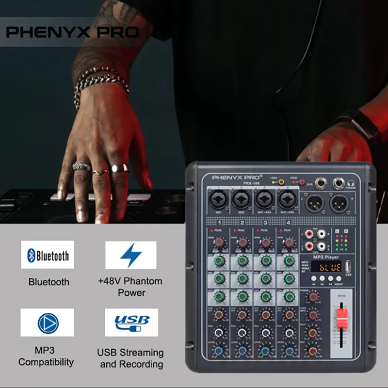 Беспроводной 4-канальный аудио микшер PHENYX PRO портативная микшерная консоль USB