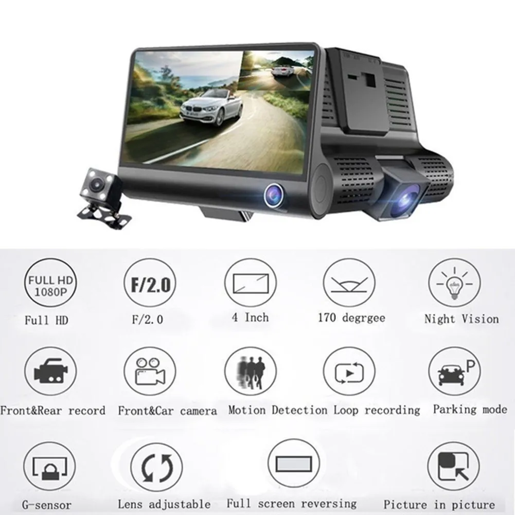 

1080P HD 4 Inch Car DVRs Car Camera FHD 1080P Auto Recorder Car DVR 170 Degree Dash Cam With Rear View Camera