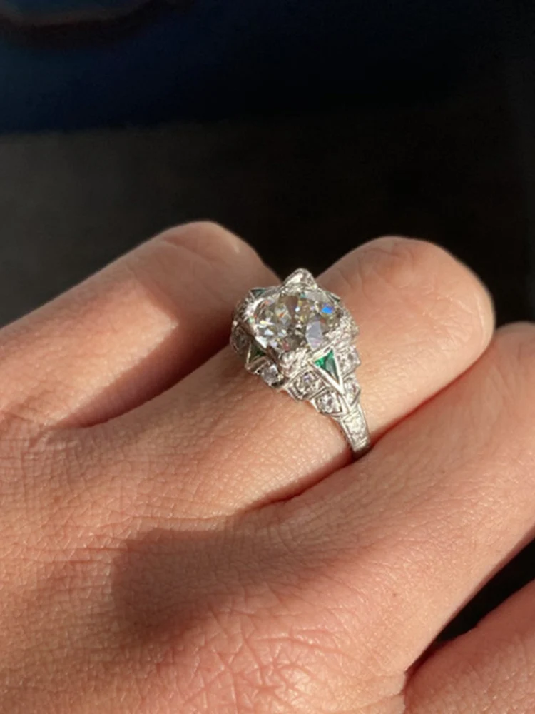 

1pc Fashion All-match Retro Style Ladies Ring High Quality Silver Wedding Party Daily Trendy Jewelry Emerald Zircon Ring 6-10