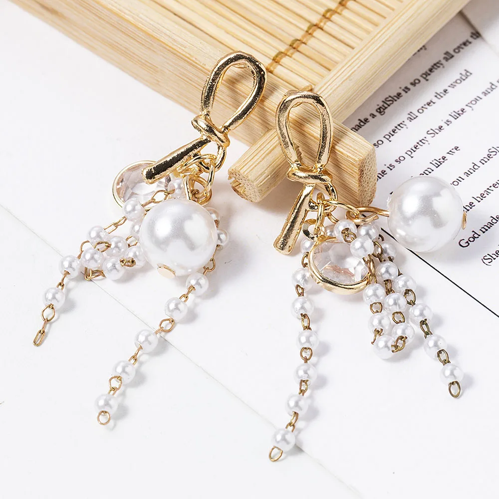 Богемные висячие серьги с кисточкой и искусственным жемчугом длинные корейские