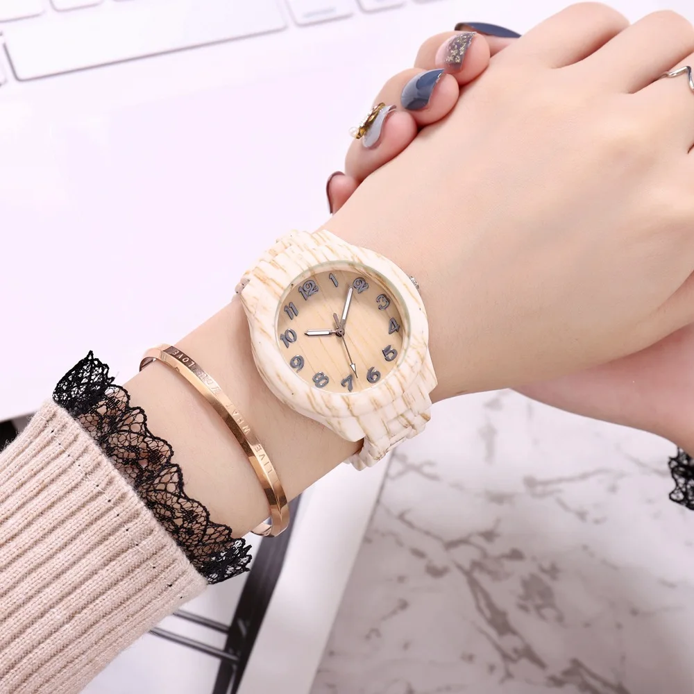 

Hot Sale Women Watches Fashion Wooded-Color Woman Watch Simple Casual Ladies Wristwatch Silicone Strap Clock relogio feminino
