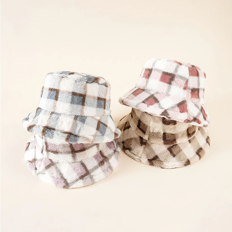 Новинка зимние клетчатые плюшевые Панамы унисекс Уличная Повседневная Теплая