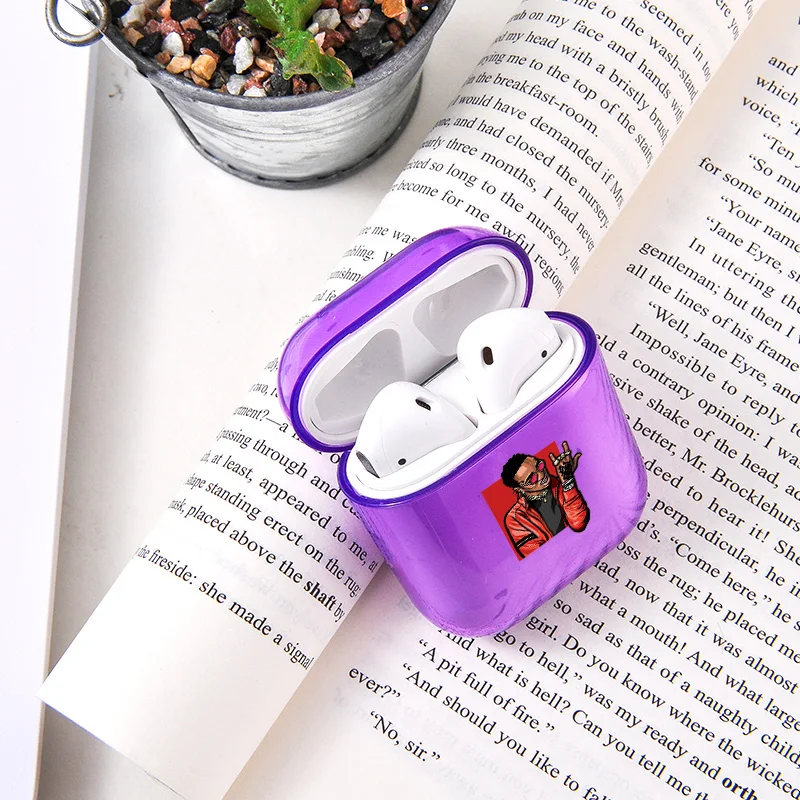 Мягкий чехол для наушников Apple Airpods 1/2 цветной фиолетовый прозрачный роскошный