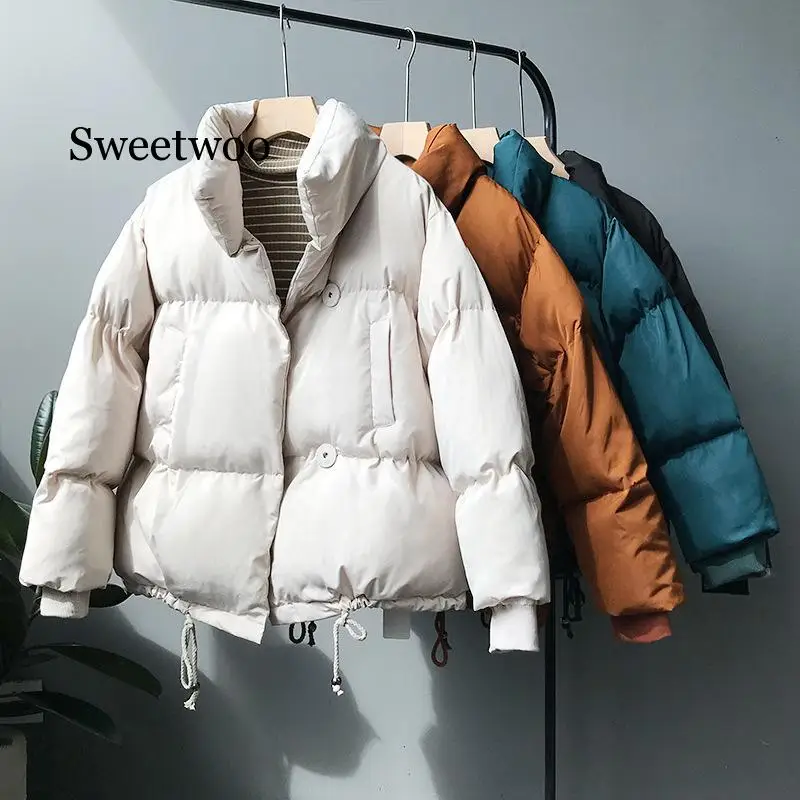 Thicken Women Winter Parkas Loose Cotton Jacket Clothing Oversize Fashion Solid Coat Female Warm Stand Collar Outwear