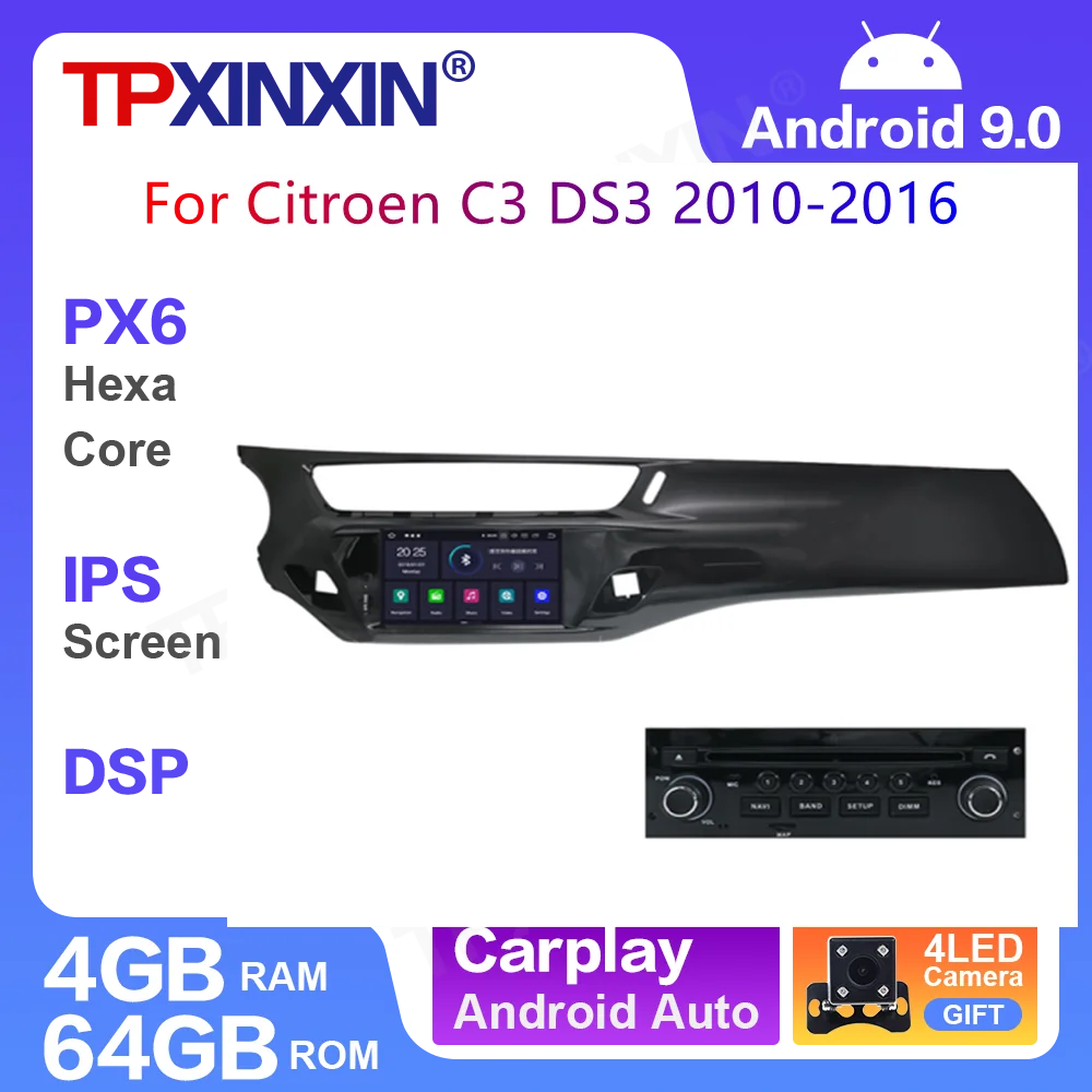 2 din CarPlay PX6 Android 10 авто для Citroen C3 DS3 2010 - 2016 автомобильное радио мультимедиа