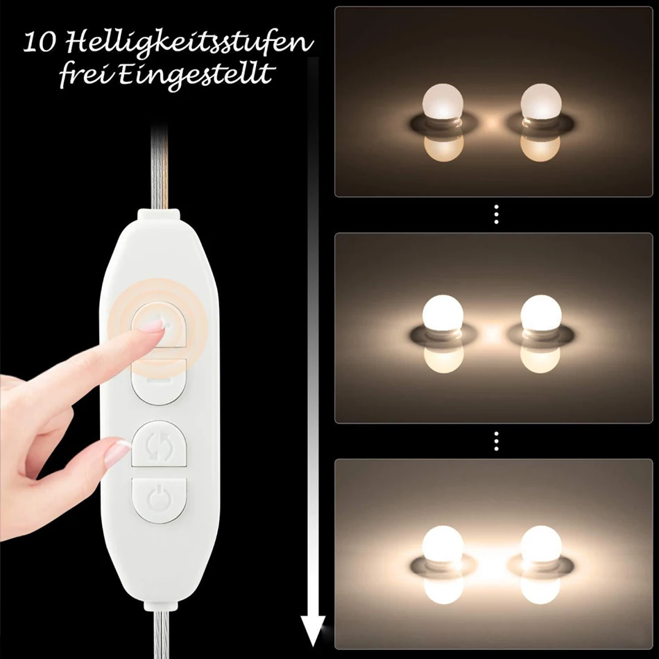USB LED 5V Makeup Mirror Light Bulb Hollywood Vanity Lights Stepless Dimmable Wall Lamp5 10Bulbs Kit for Dressing Table | Лампы и