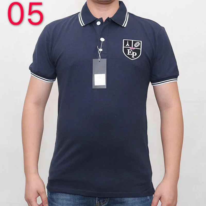 Hombre eden park Топ для мужчин с коротким рукавом Повседневная рубашка для регби camisa вышитая eden park polo мужская Тонкая однотонная хлопковая - Цвет: Золотой