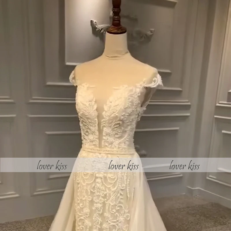 Lover Kiss vestido de novia 2 шт. свадебное платье с жемчугом со съемной юбкой с короткими рукавами 2 в 1 кружевные свадебные платья Реальные фотографии