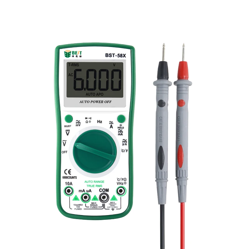 

BEST BST-58X Auto range Digital Multimeter Ohm Ammeter Meters Meter Tester Tester 6000 Count AC/DC