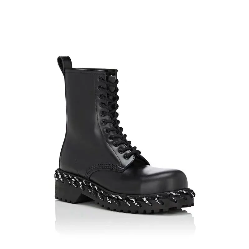 Zapatos de mujer; женские ботильоны из натуральной кожи черного цвета; модные шнурки; Ботинки martin с декором; сезон весна-зима; теплые короткие ботинки