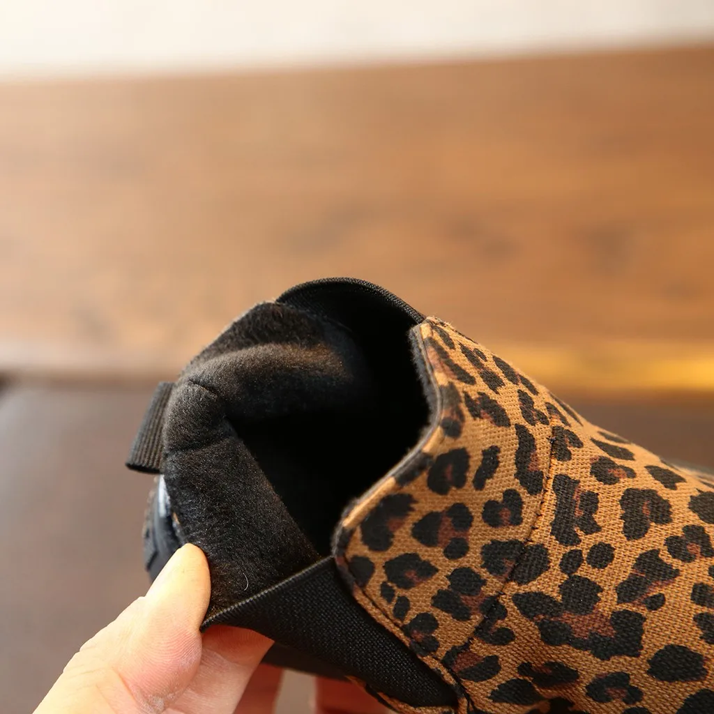 Детские леопардовые короткие ботинки для девочек и мальчиков теплые зимние