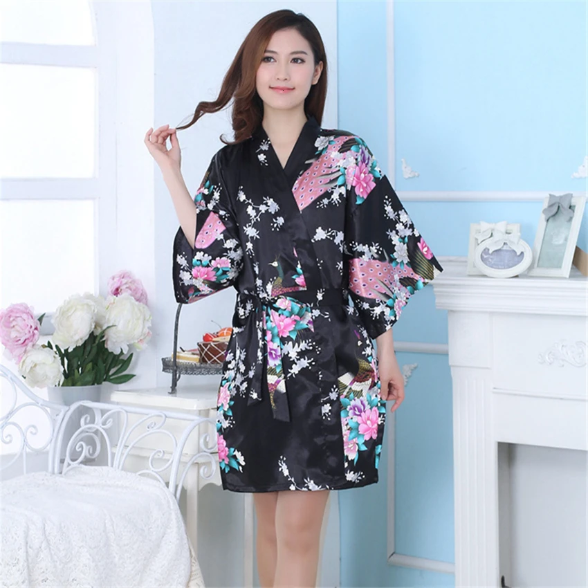 

Women's Japanese Traditional Kimono Pajamas Yukata Comfortable Breathable Clothes Bride Peacock Bridesmaid Silk Wedding Robe