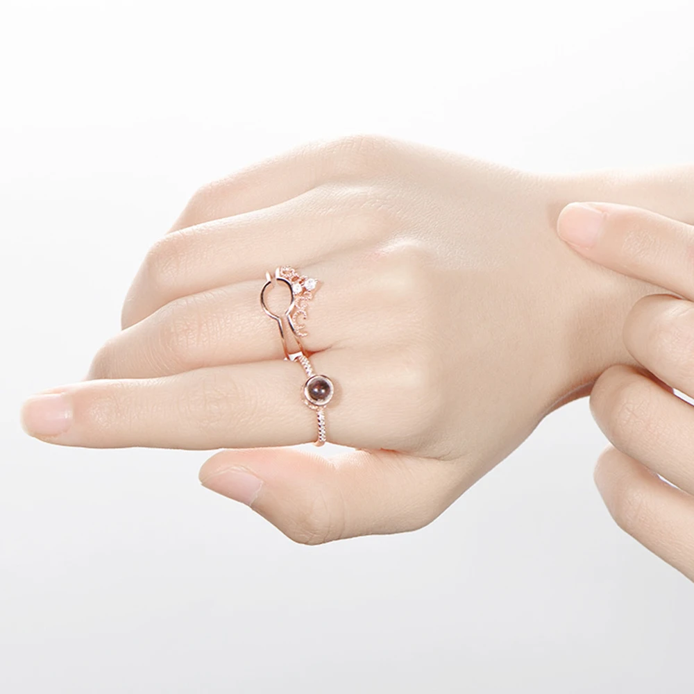 &quotI Love You&quot In 100 Languages Memory Crown Couple Rings Rose Gold Engagement Wedding Valentine's Day Ring Set Drop Shipping |