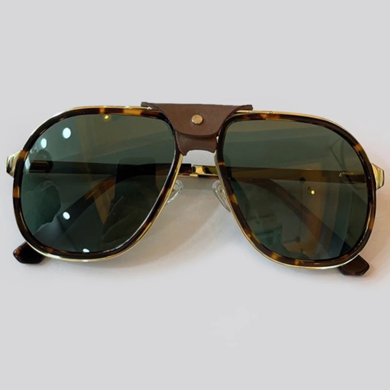 2021 Ladies Retro Square Sunglasses Women Men Vintage Metal Frame Sunglasses With Leather UV400