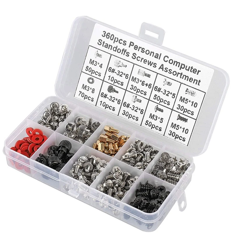 360PCS Personal Computer Screw Pc Case Screws Motherboard Standoffs for Hard Drive Fan Power Graphic | Компьютеры и офис