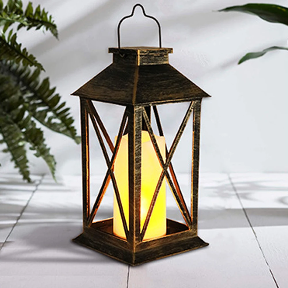 

Hollow Indoor Outdoor Candle Lantern Portable Tabletop Vintage Gift LED Flickering Hanging Battery Powered Home Decor Flameless
