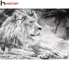 Алмазная живопись 5d Huacan сделай сам, мозаика с Львом, черно-белая, украшение сделай сам, вышивка крестиком, животное, стикер на стену с кристаллами