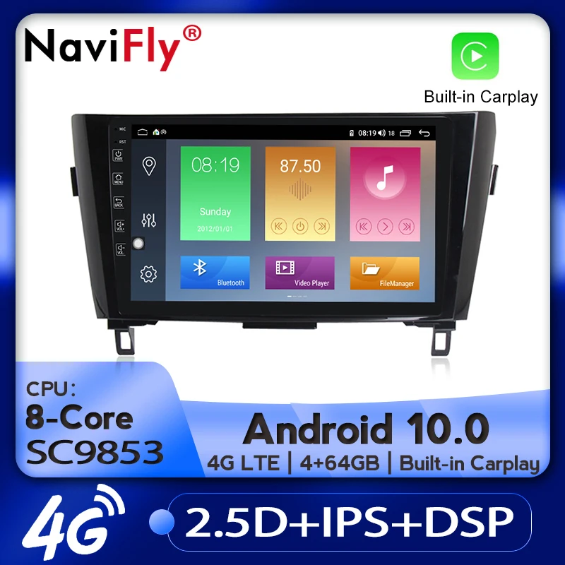 Автомагнитола NaviFly Android 10 0 IPS GPS для Nissan Qashqai X Trail 2013 2017 аудиоплеер навигация стерео