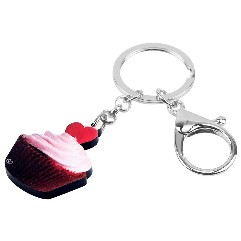 WEVENI Акриловый брелок для ключей Cake Cup в форме сердца на День святого Валентина для женщин, девушек, любовников и подростков в подарок на сумке, в автомобиле или кошельке.